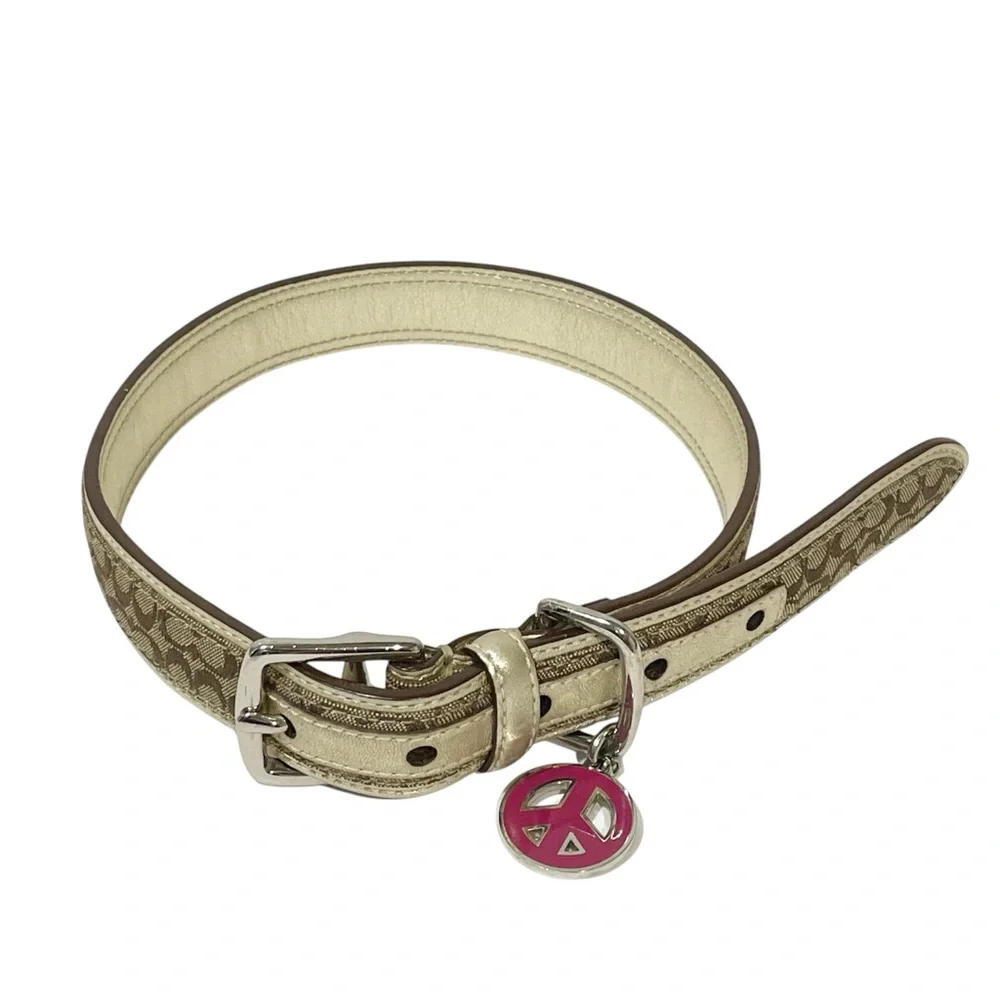 COACH Size Large DOG COLLAR RARE‎ Pink PEACE SIGN #60339